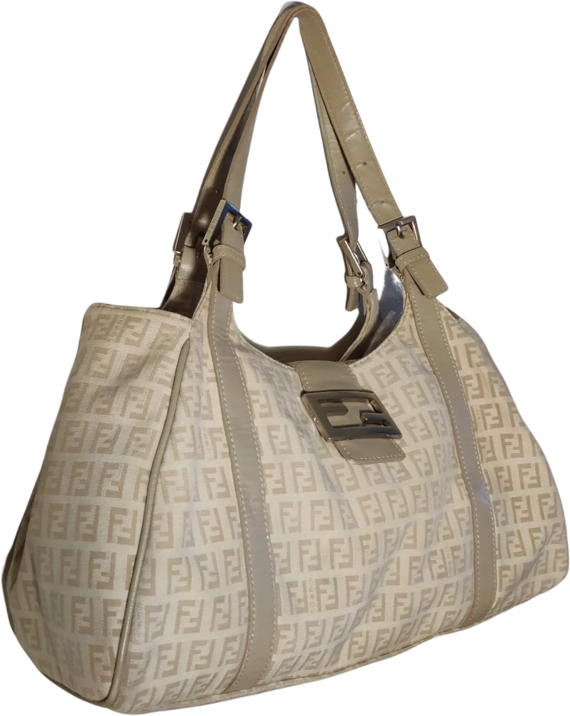 00s 00’s Beige Fendi Zucchino Canvas Handbag By Fendi