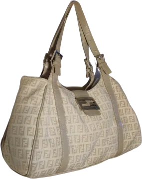 00s 00’s Beige Fendi Zucchino Canvas Handbag By Fendi