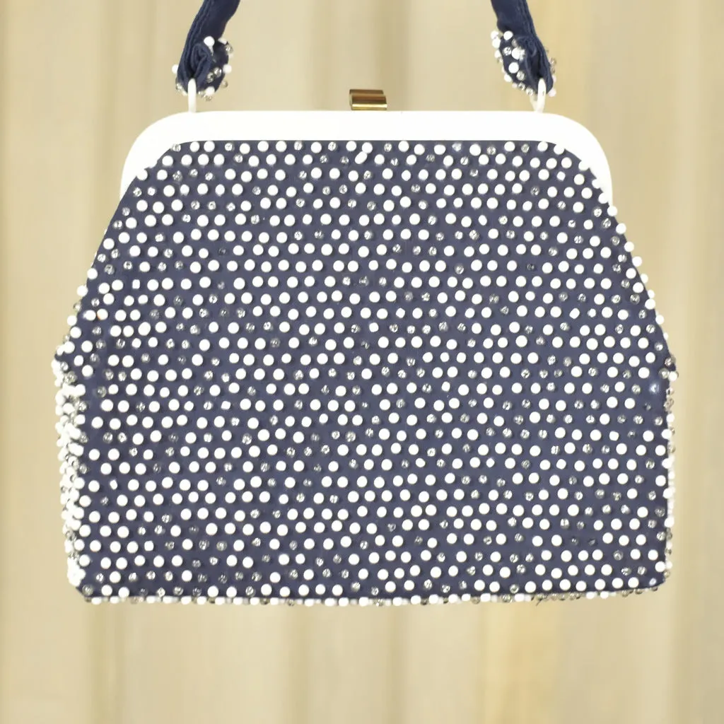 1950s Navy & White Dot Handbag