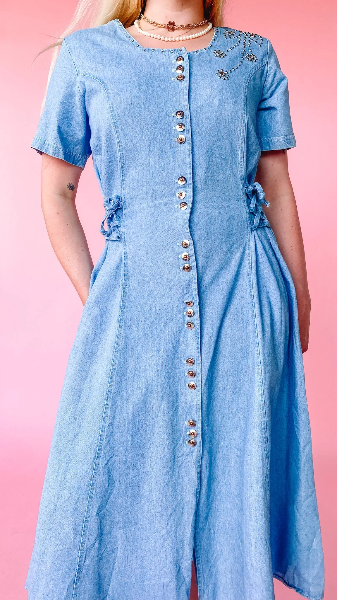 1980s Studded Denim Dress, sz. L