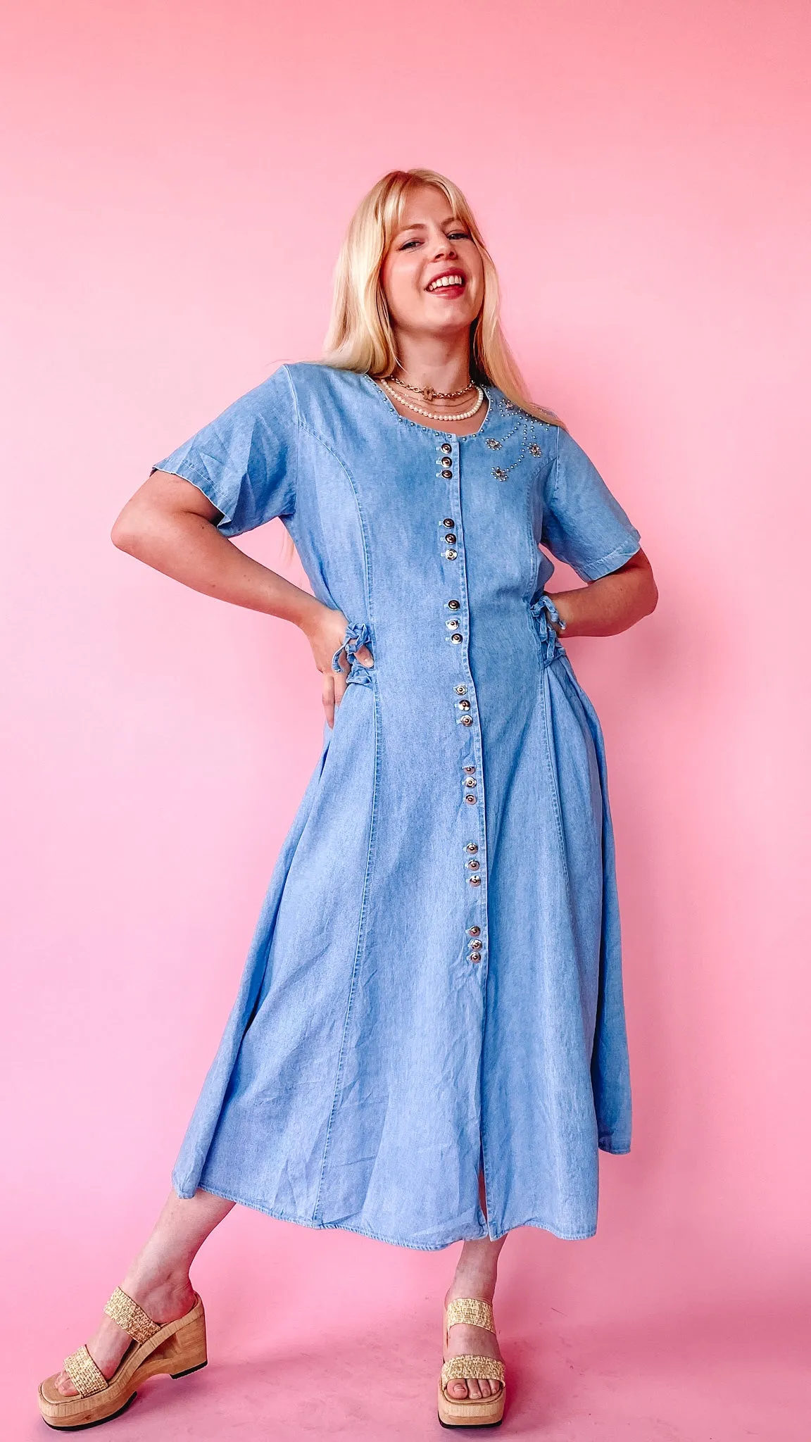 1980s Studded Denim Dress, sz. L