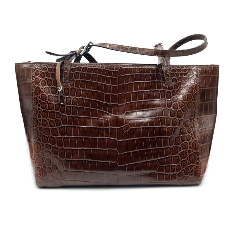 30-655-BRN THE ISABEL Gracen Nile Crocodile Handbag, Brown