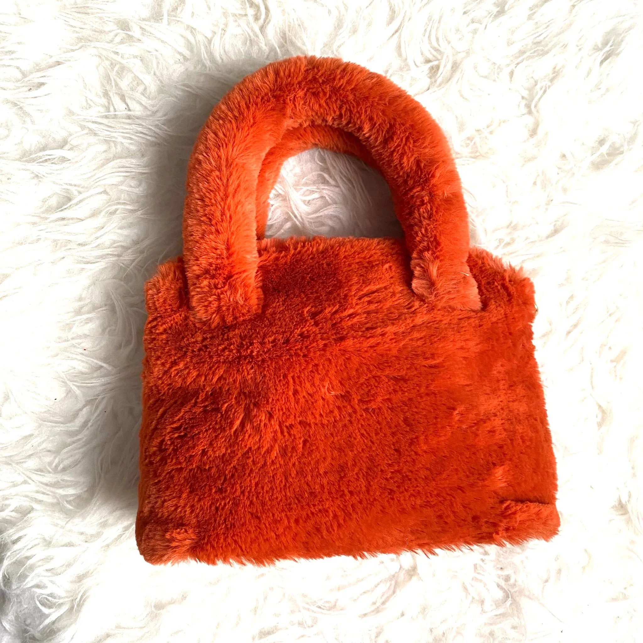 A New Day Burnt Orange Faux Fur Handbag with Detachable Crossbody Strap NWT