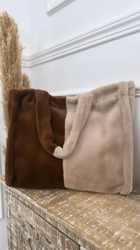 Alex Max Beige Faux Fur Tote