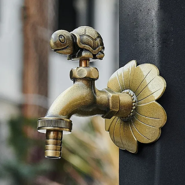 Antique Carved Brass Faucet Copper Garden Taps for Washing Machine