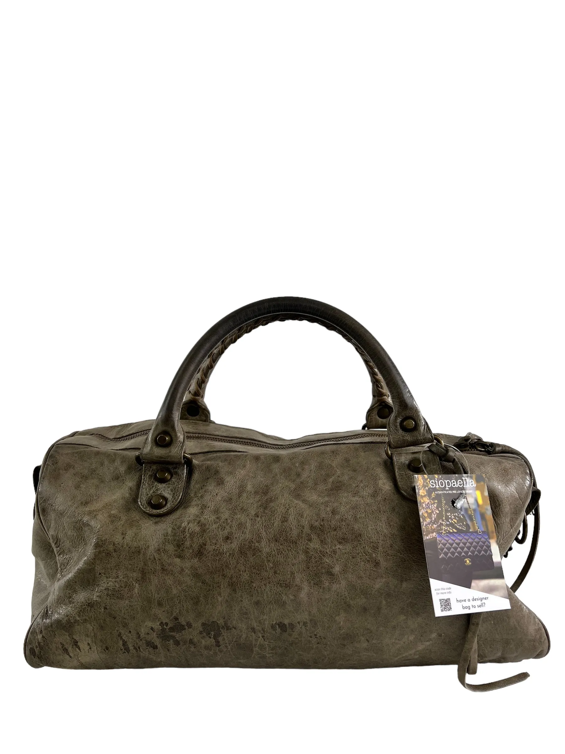 Balenciaga Grey Distressed Leather City Tote