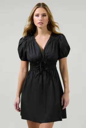 Black Smock Waist Mini Dress