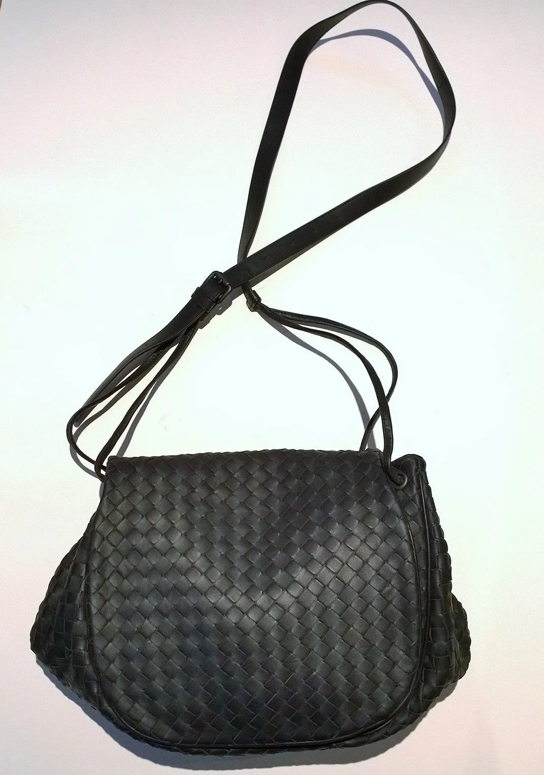 Bottega Veneta Black Intrecciato Woven Leather Crossbody Bag