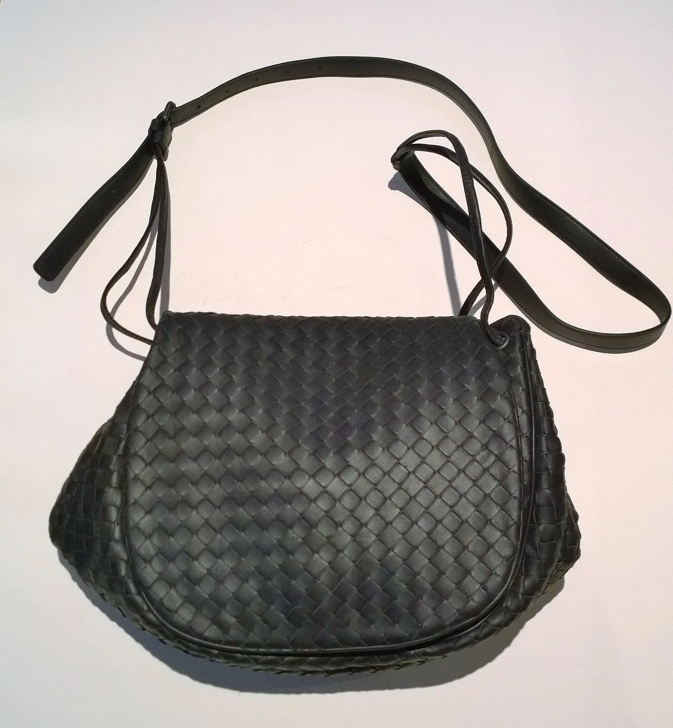 Bottega Veneta Black Intrecciato Woven Leather Crossbody Bag