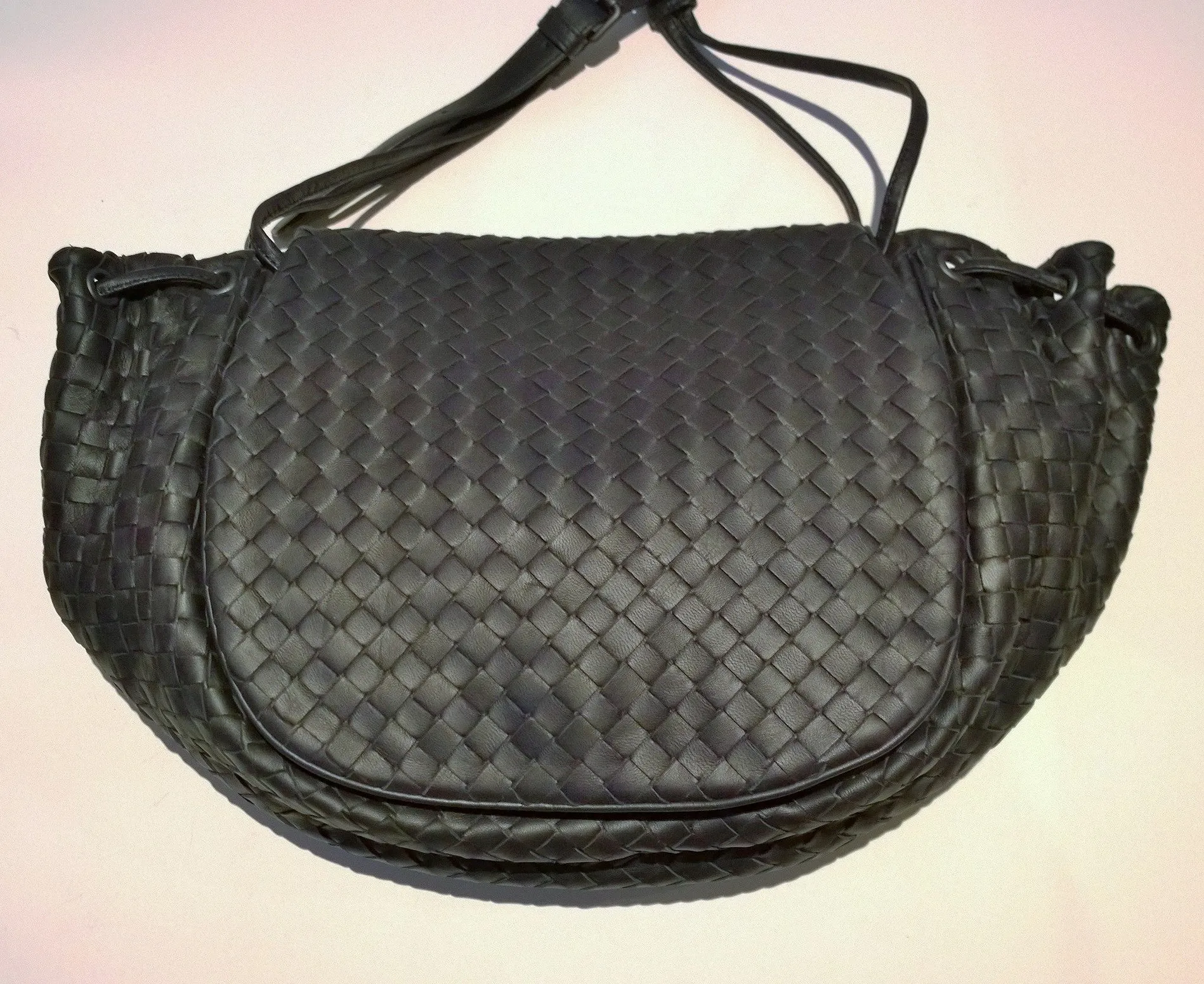 Bottega Veneta Black Intrecciato Woven Leather Crossbody Bag