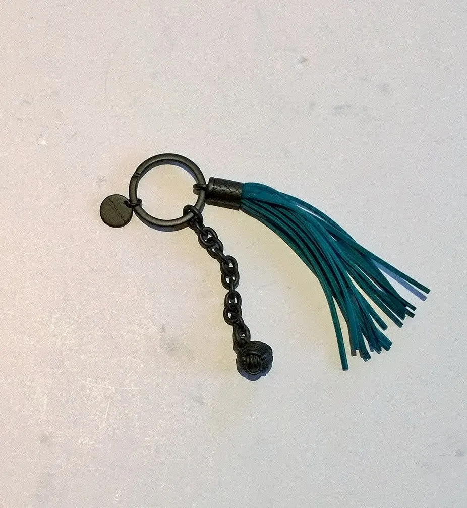 Bottega Veneta Intrecciato Nappa Leather Tassel Key Ring Teal