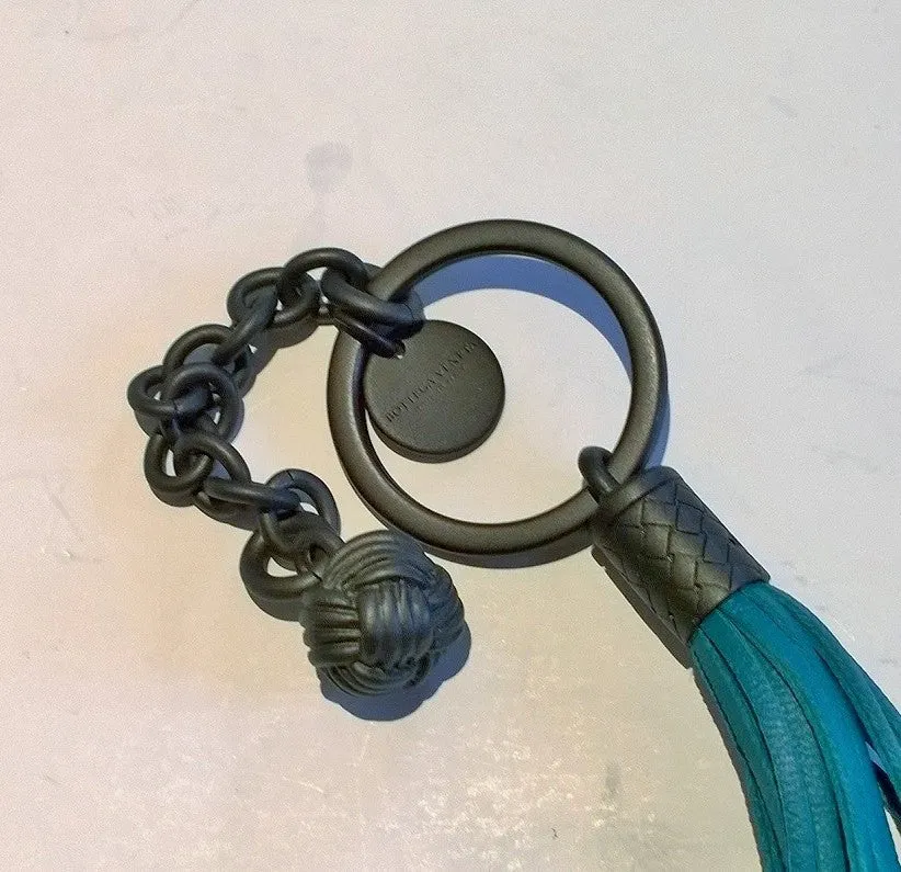 Bottega Veneta Intrecciato Nappa Leather Tassel Key Ring Teal