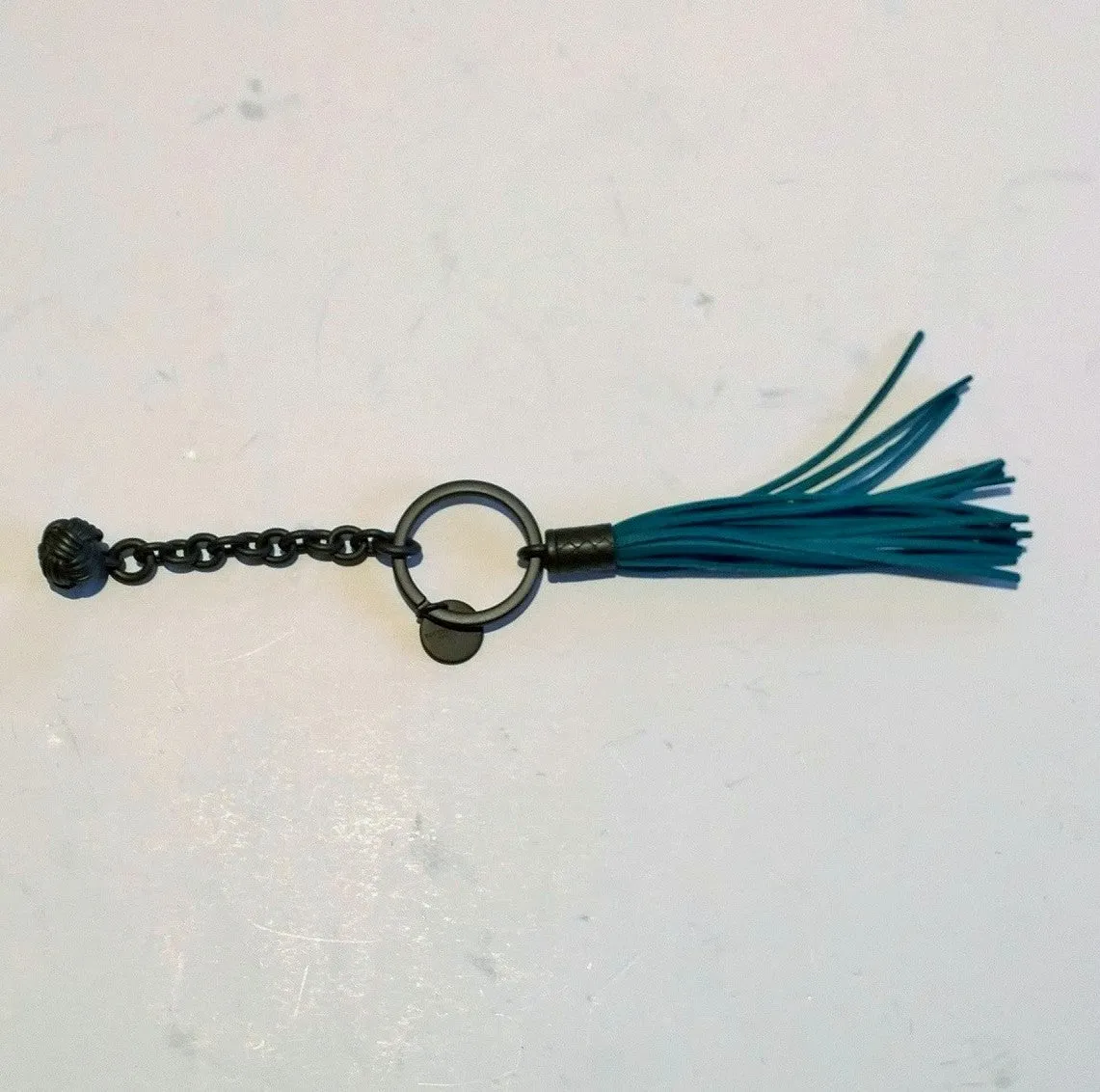 Bottega Veneta Intrecciato Nappa Leather Tassel Key Ring Teal