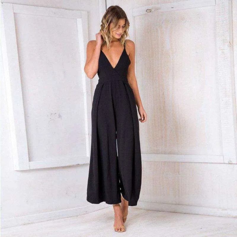 Casual Overalls Solide Backless