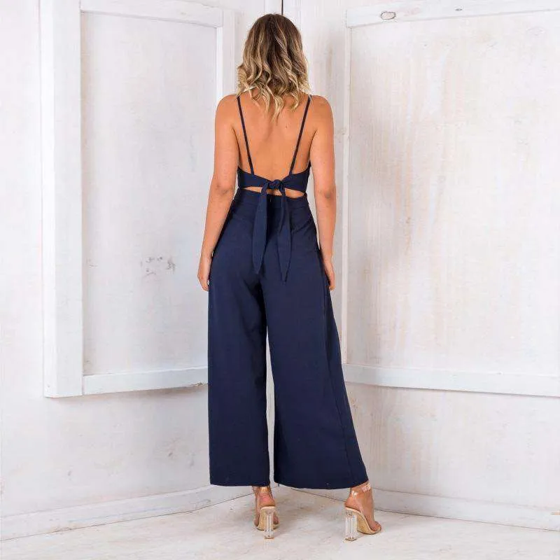 Casual Overalls Solide Backless