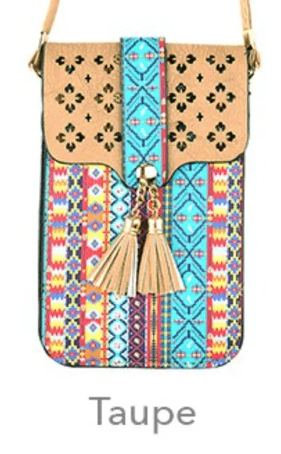 Cell Phone Crossbody in Aztec Print and Clear Window MB0022 -2024