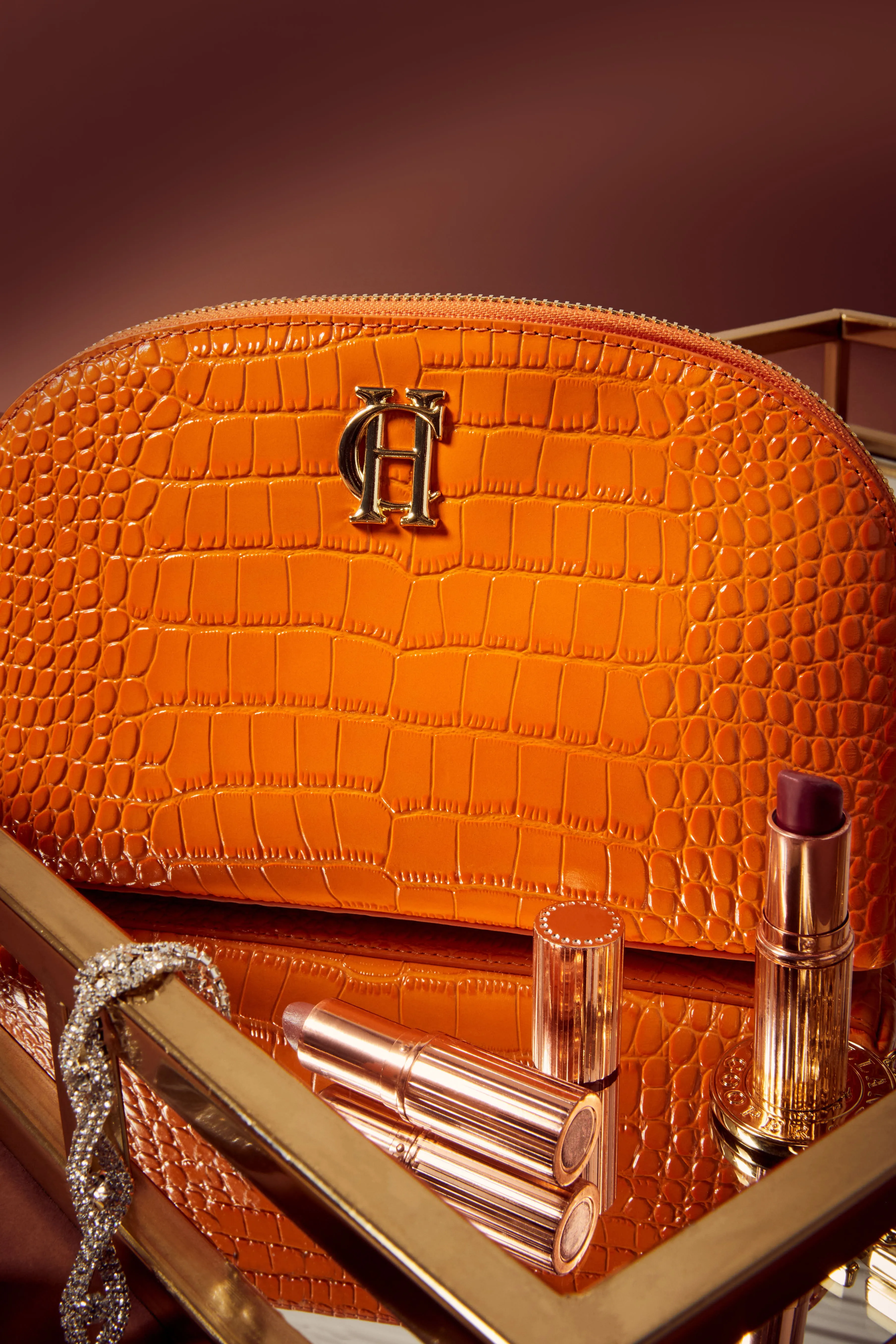 Chelsea Makeup Bag (Orange Croc)