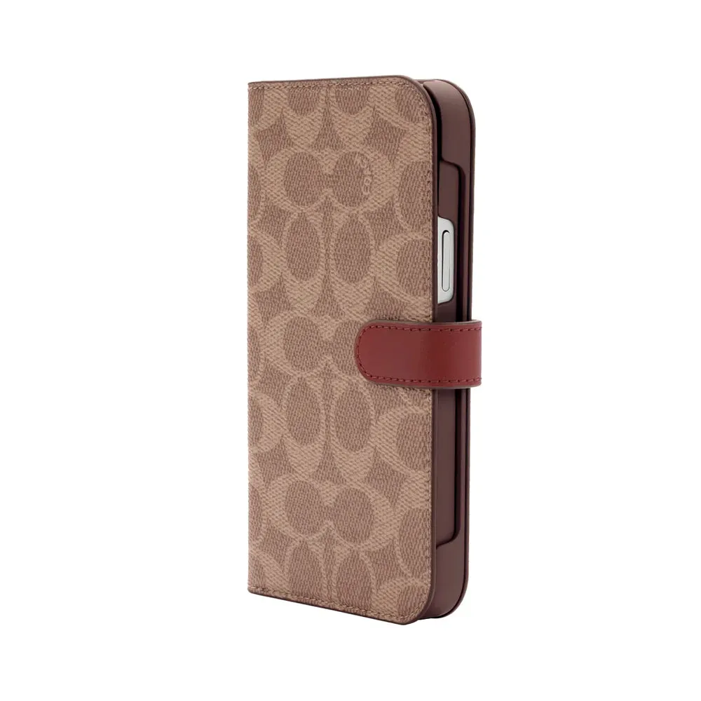 Coach Folio Case for iPhone 14 Plus Signature C Tan