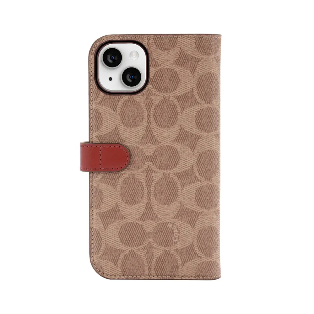 Coach Folio Case for iPhone 14 Plus Signature C Tan