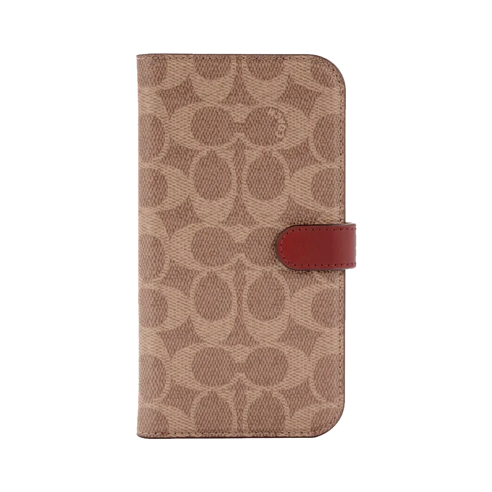 Coach Folio Case for iPhone 14 Plus Signature C Tan