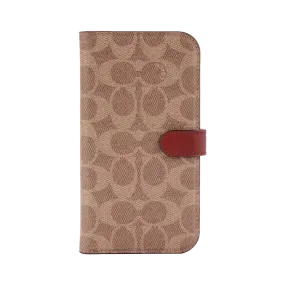 Coach Folio Case for iPhone 14 Plus Signature C Tan