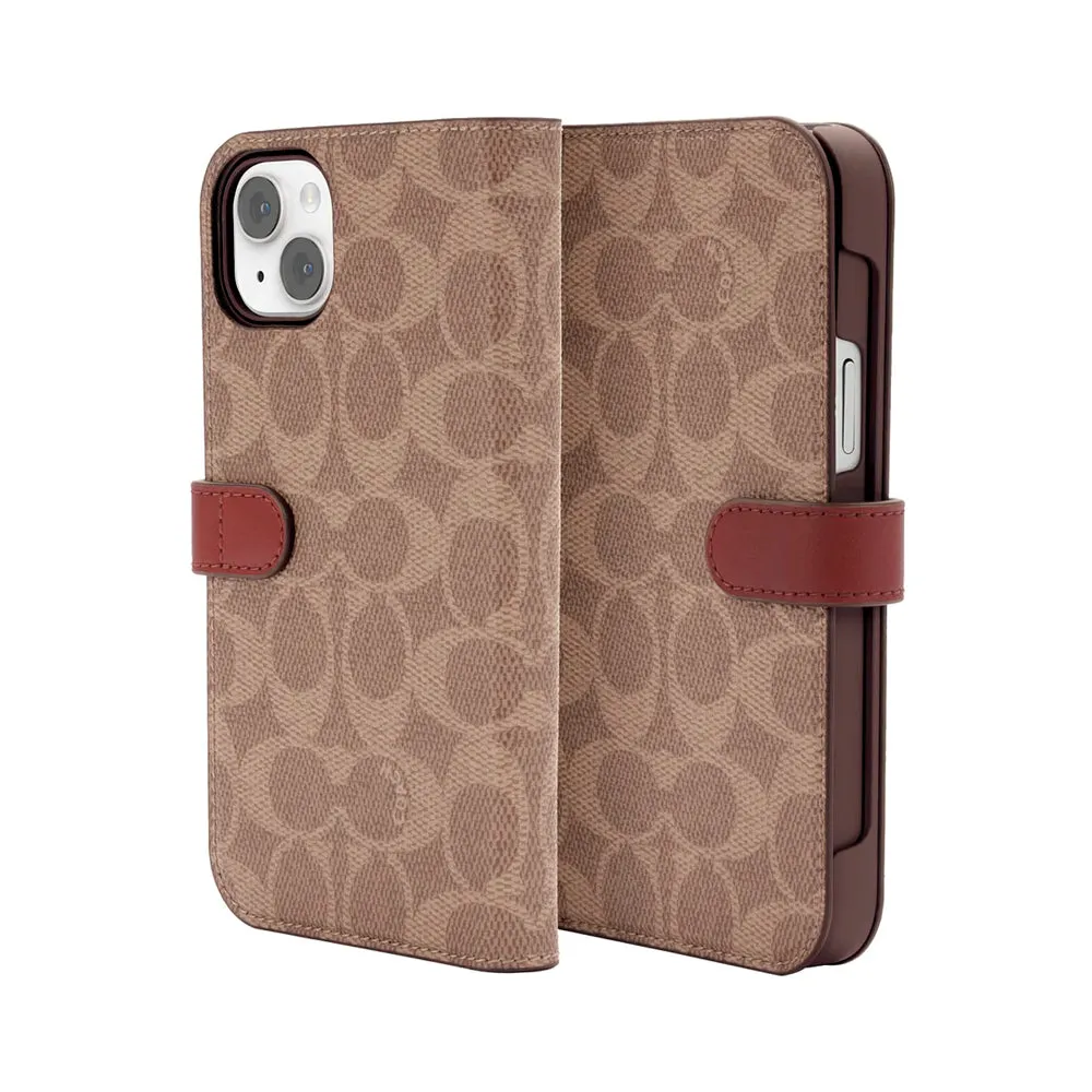 Coach Folio Case for iPhone 14 Plus Signature C Tan