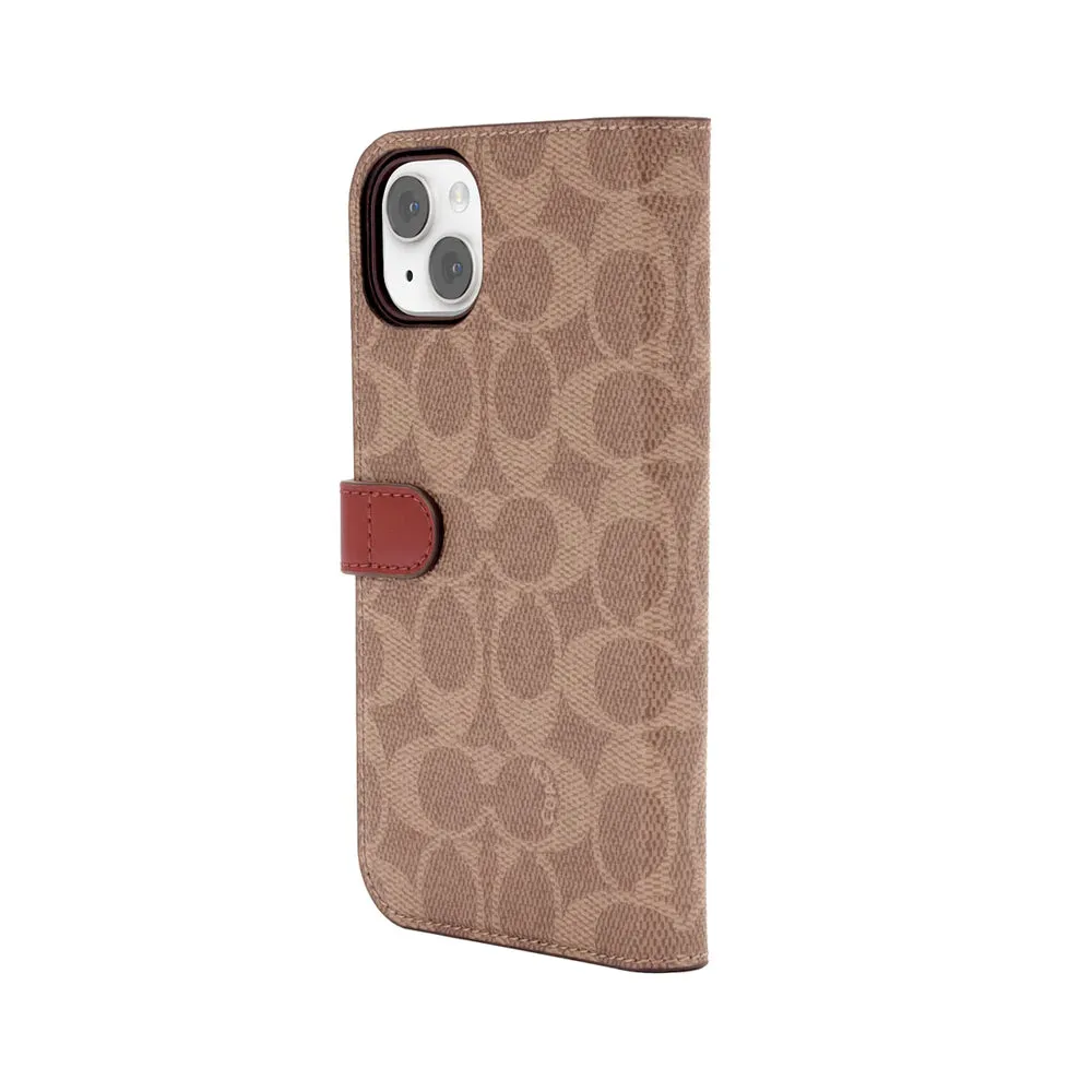 Coach Folio Case for iPhone 14 Plus Signature C Tan