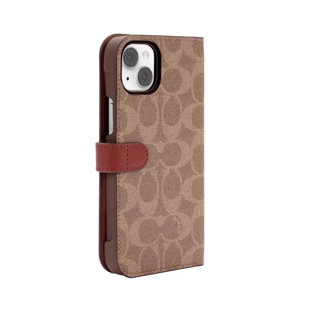 Coach Folio Case for iPhone 14 Plus Signature C Tan