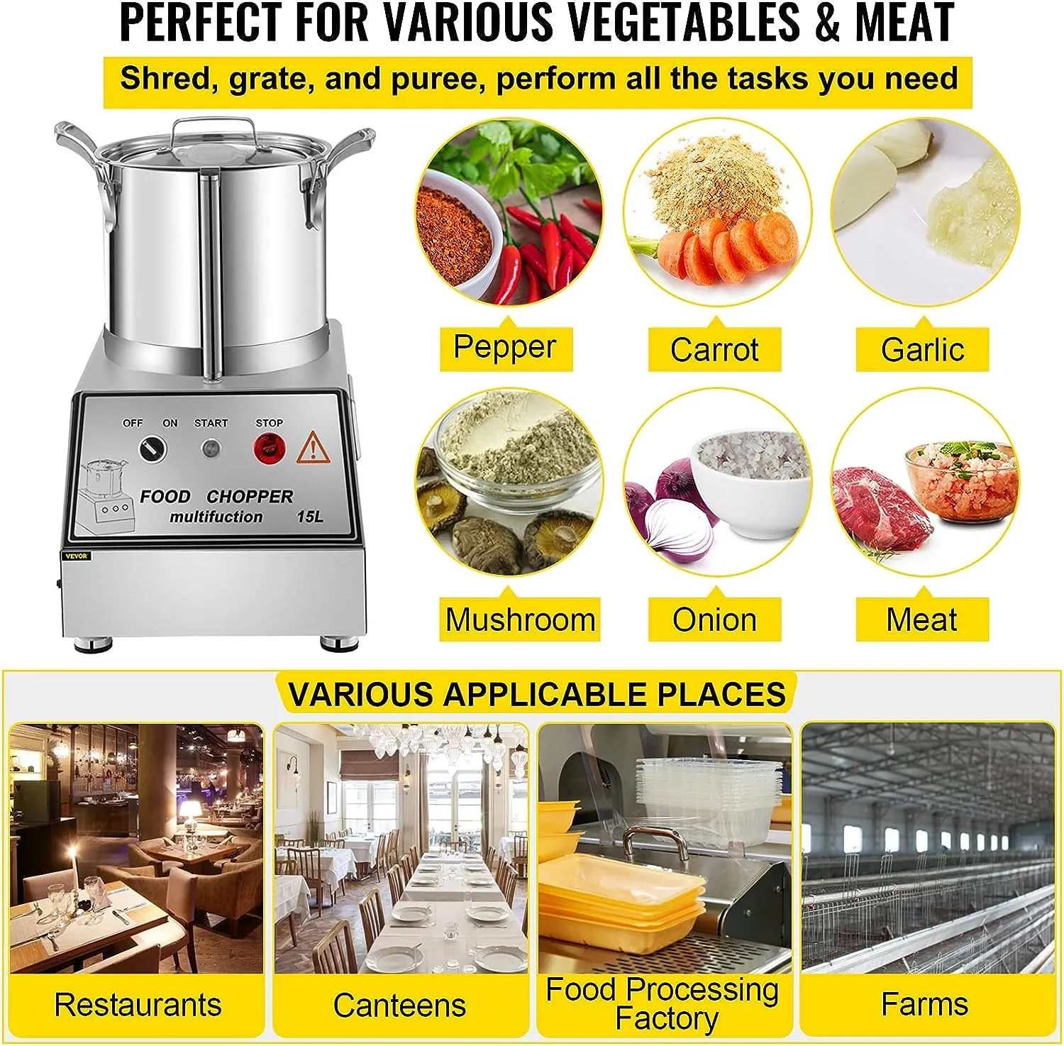 Commercial Food Processor - Stainless Steel Grain Grinder 1400W - Perfect for Meat or Vegetable Stuffing, Fruit or Peanut Jam, Grain Powder