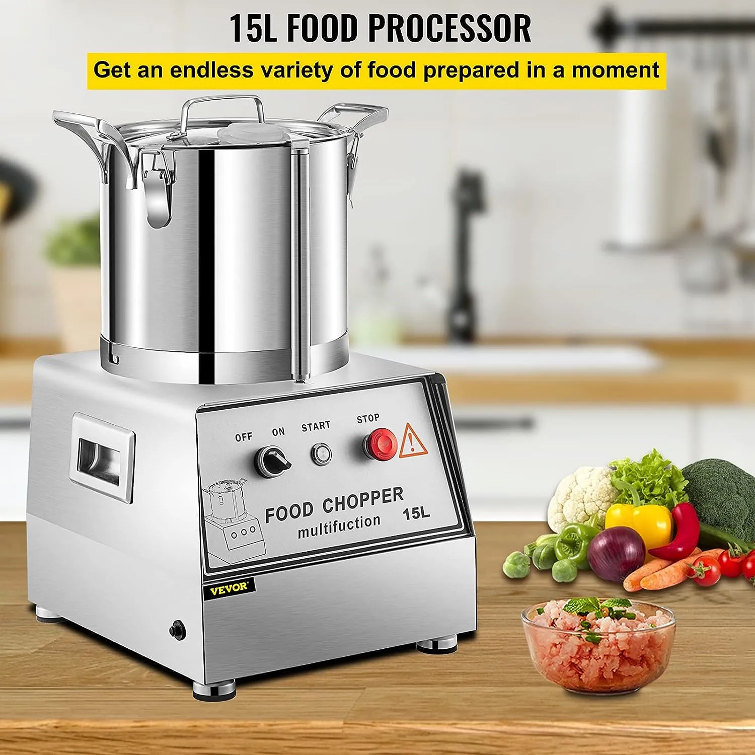 Commercial Food Processor - Stainless Steel Grain Grinder 1400W - Perfect for Meat or Vegetable Stuffing, Fruit or Peanut Jam, Grain Powder