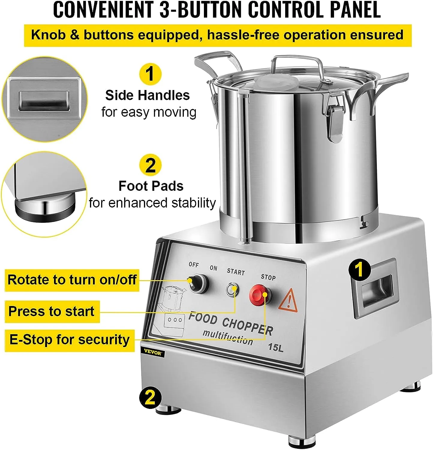 Commercial Food Processor - Stainless Steel Grain Grinder 1400W - Perfect for Meat or Vegetable Stuffing, Fruit or Peanut Jam, Grain Powder