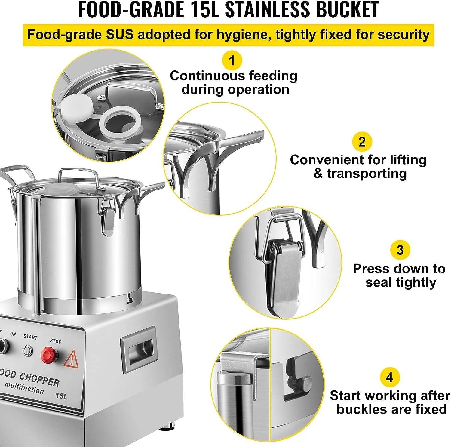 Commercial Food Processor - Stainless Steel Grain Grinder 1400W - Perfect for Meat or Vegetable Stuffing, Fruit or Peanut Jam, Grain Powder