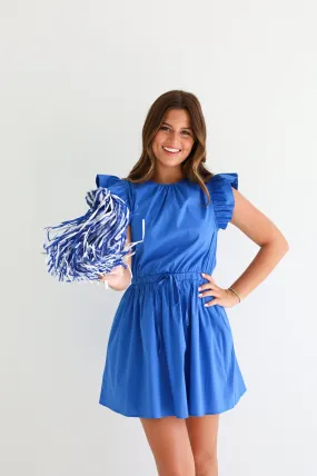 DRAWSTRING WAIST DRESS IN ROYAL