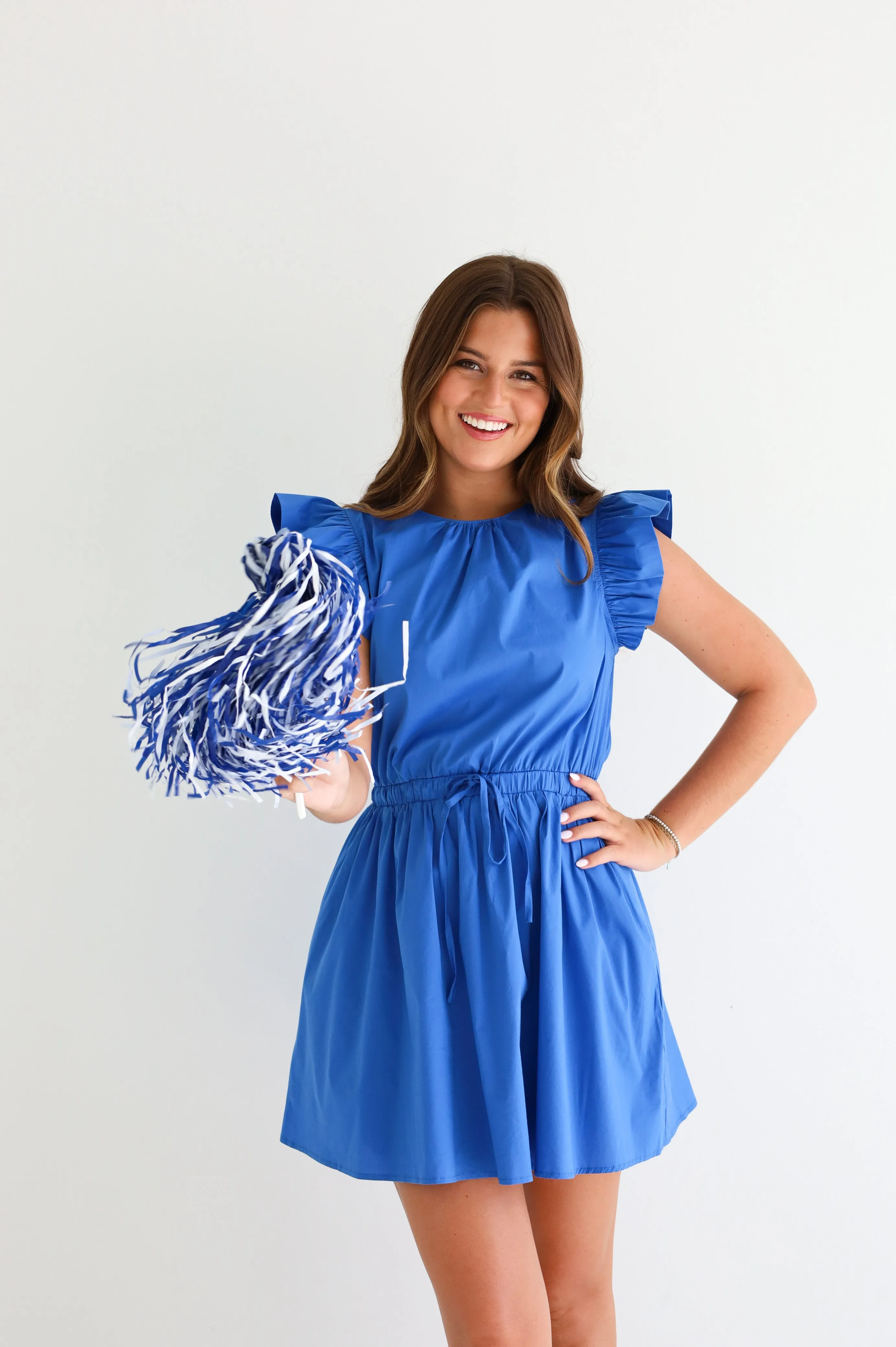 DRAWSTRING WAIST DRESS IN ROYAL