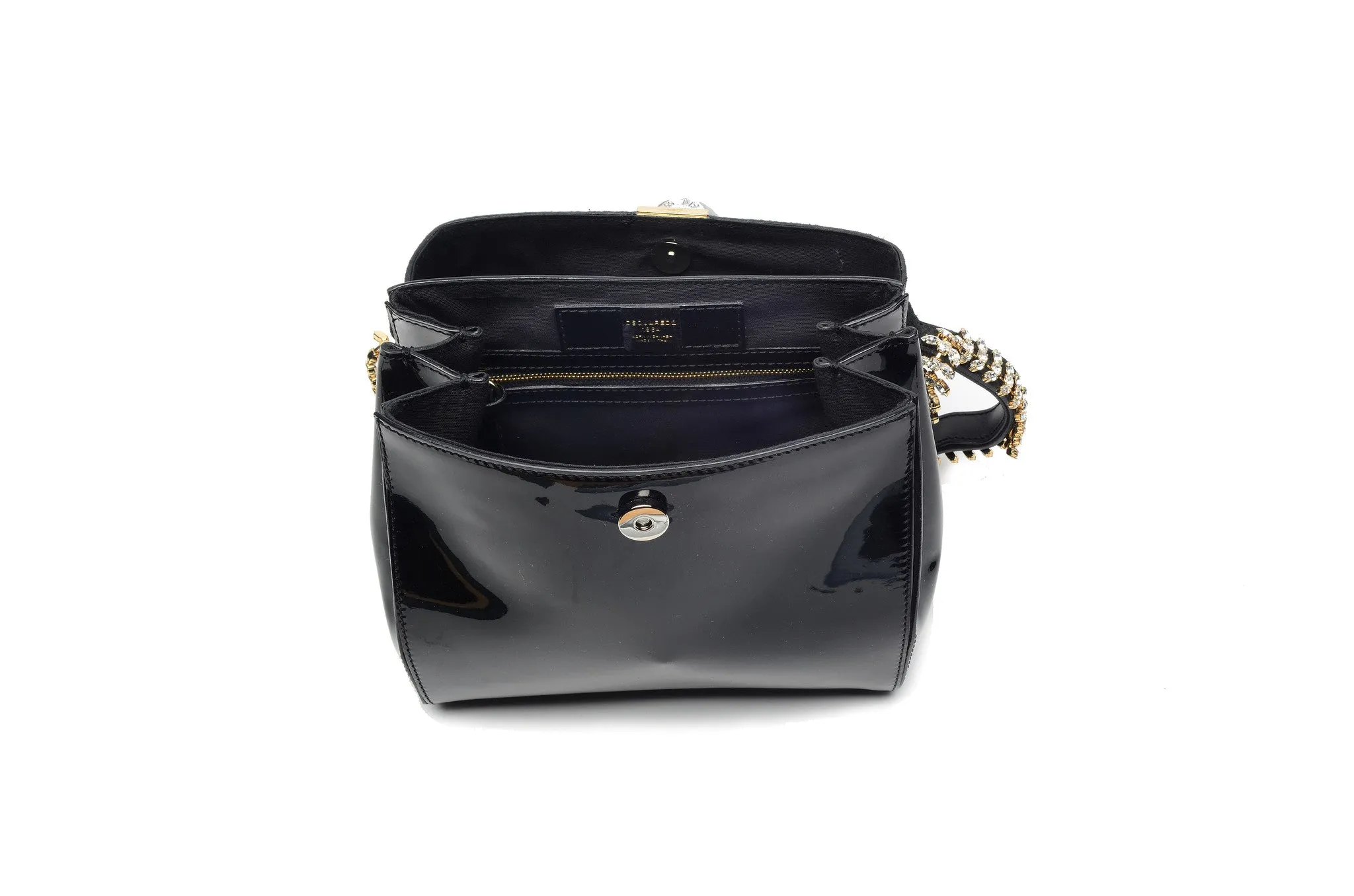 Dsquared2 - As Seen on the 2012 Runway Collection, Look 14 - Rare Collectible Black Patent Handbag with Crystals - One Size