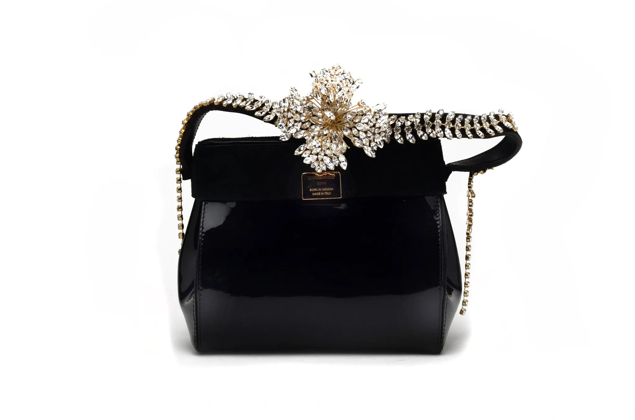 Dsquared2 - As Seen on the 2012 Runway Collection, Look 14 - Rare Collectible Black Patent Handbag with Crystals - One Size