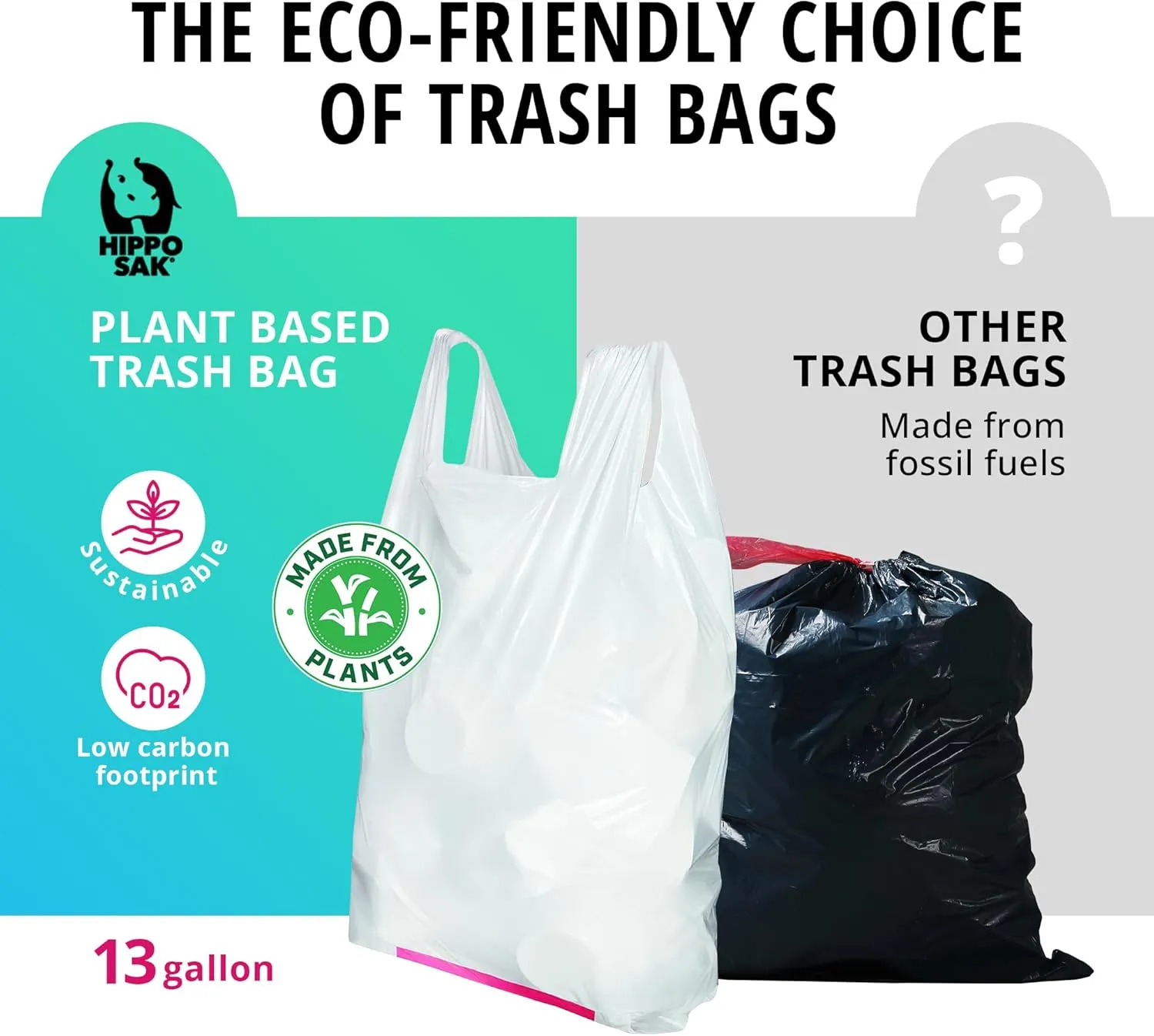 Eco-Friendly 13-Gallon Plant-Based Trash Bags with Ergonomic Handles – Recyclable, Leak-Proof, and Extra Strong