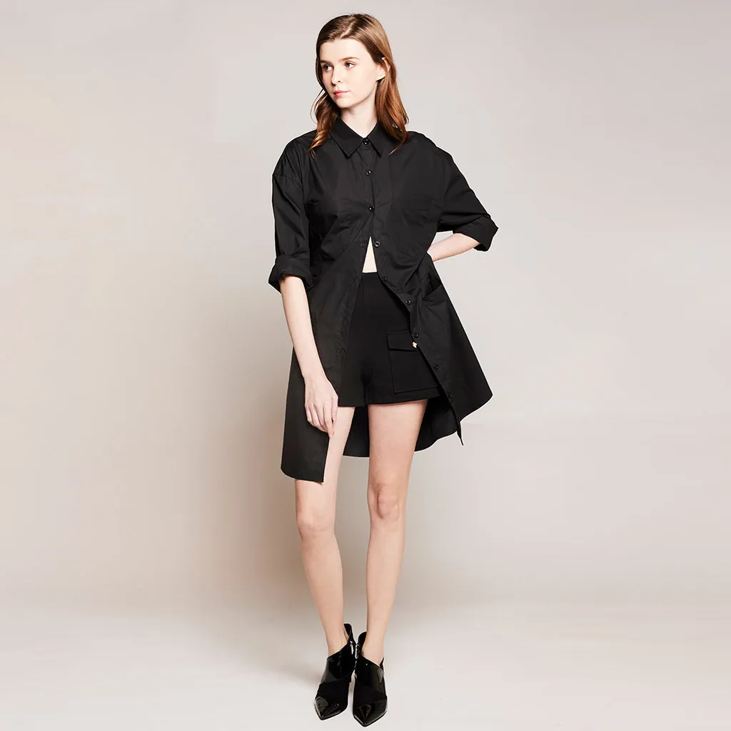 Elastic Back Shirt Dress