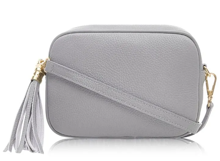 Fabucci Light Grey  leather Crossbody bag with Tassel