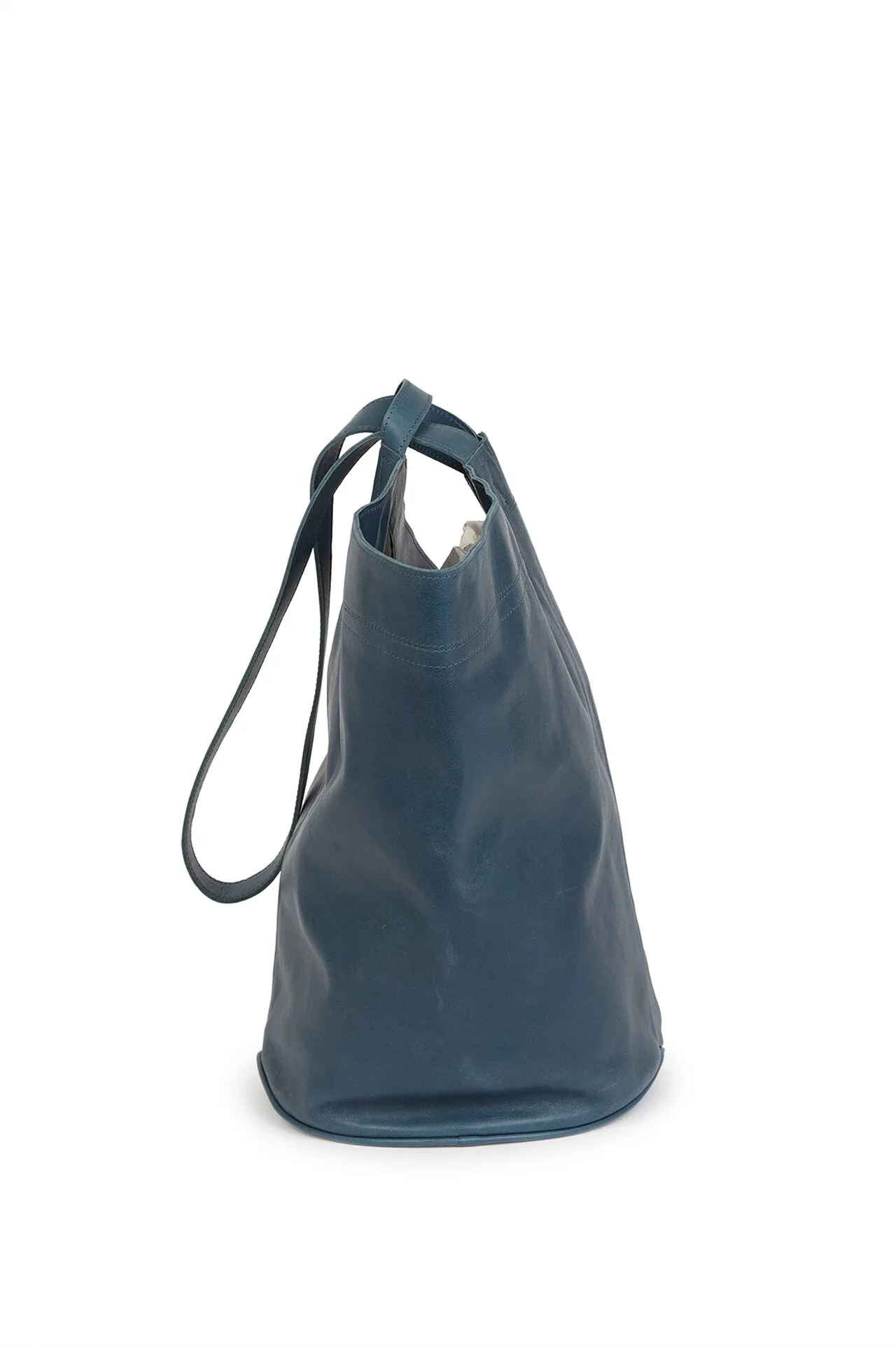 FILOMENA WIDE BUCKET HANDBAG IN ITALIAN LEATHER BLUE PETROL