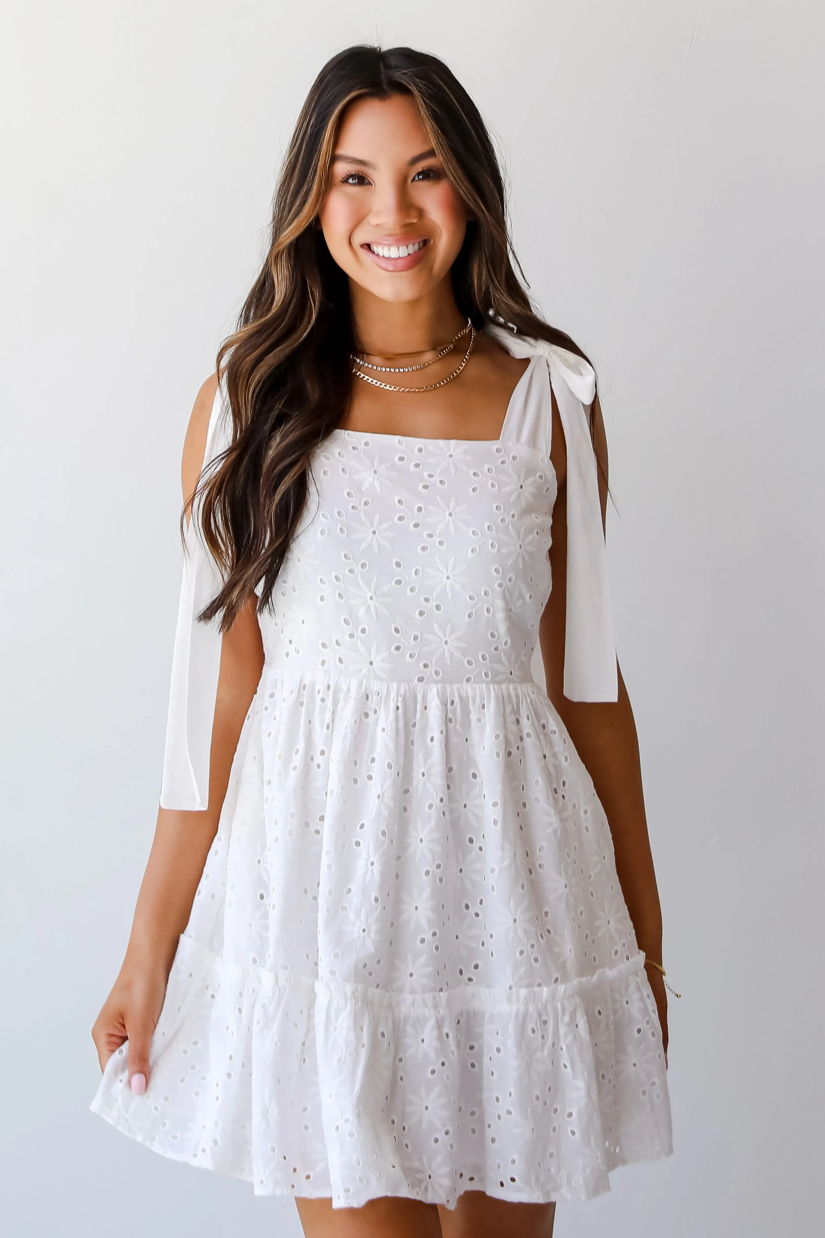 FINAL SALE - All About Love White Eyelet Tiered Mini Dress