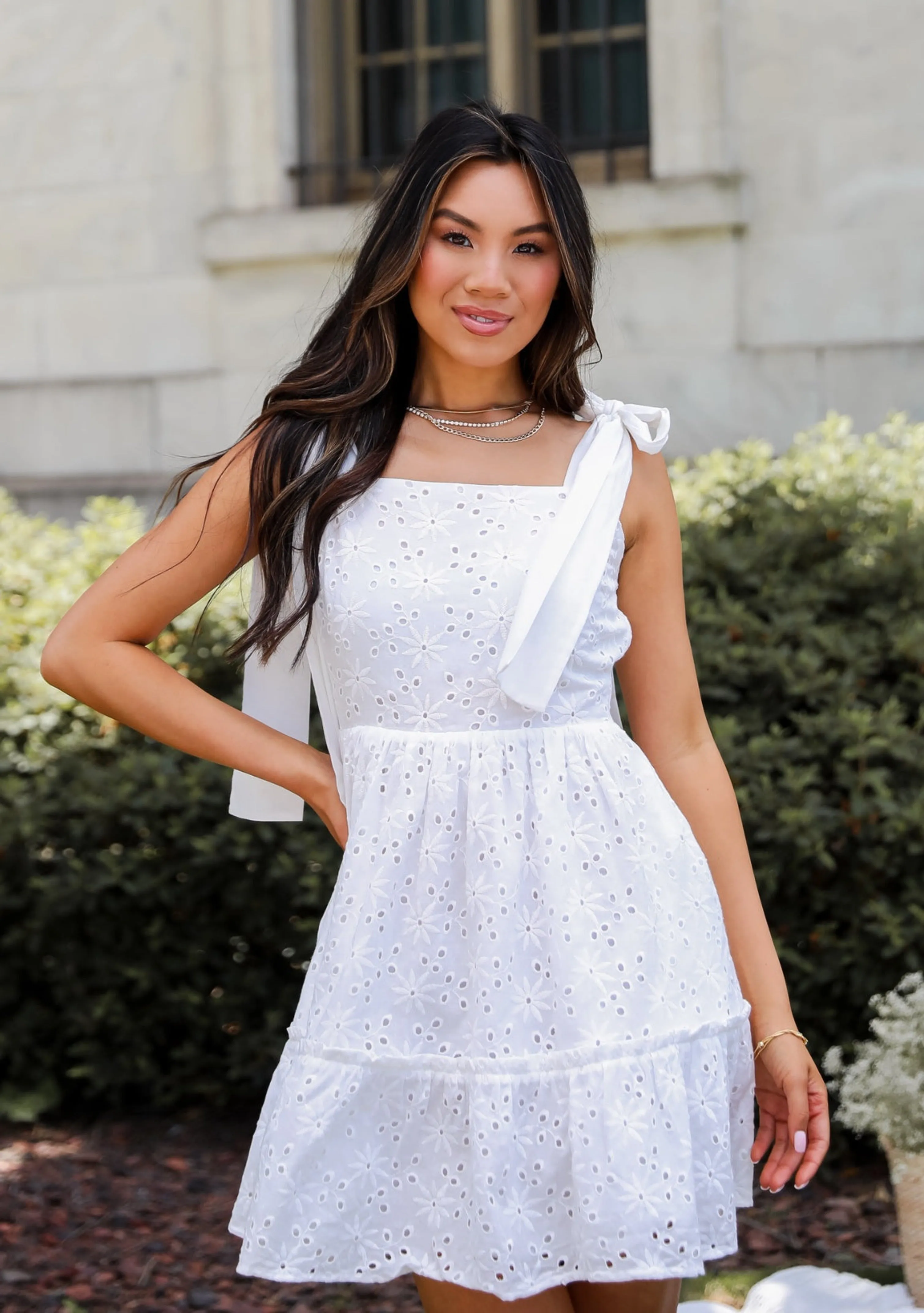 FINAL SALE - All About Love White Eyelet Tiered Mini Dress