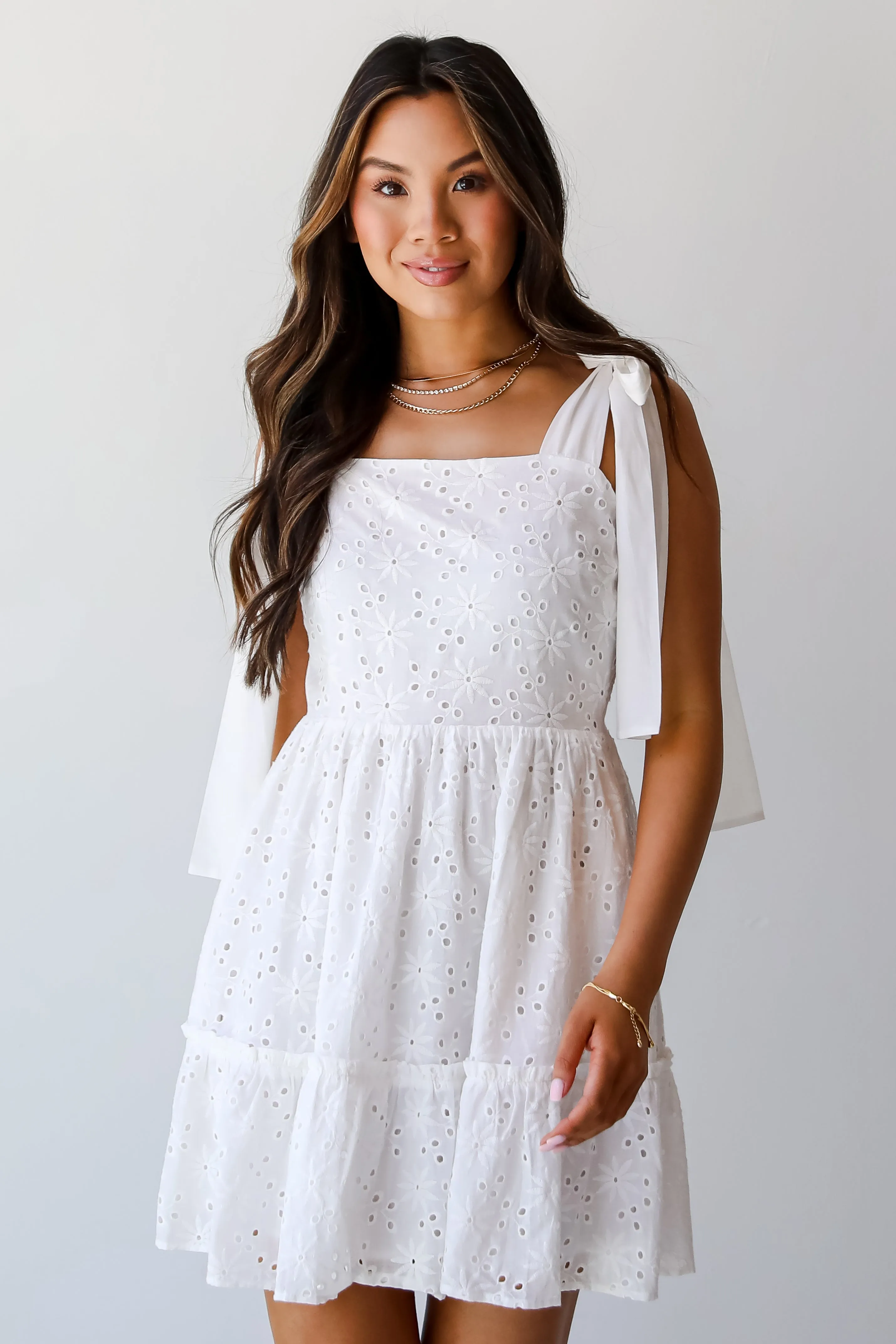 FINAL SALE - All About Love White Eyelet Tiered Mini Dress