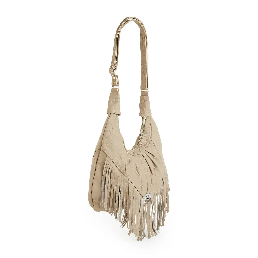 Fringe Hobo Bag - Soft Genuine Leather Brown Color