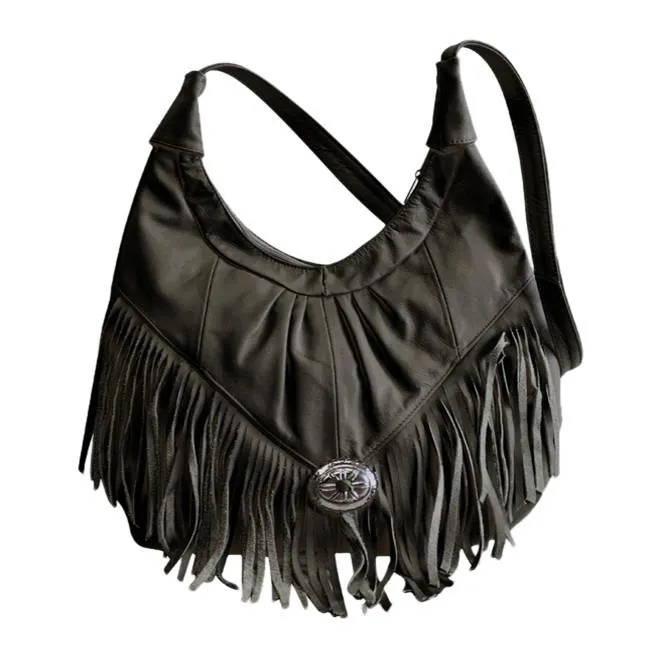 Fringe Hobo Bag - Soft Genuine Leather Brown Color