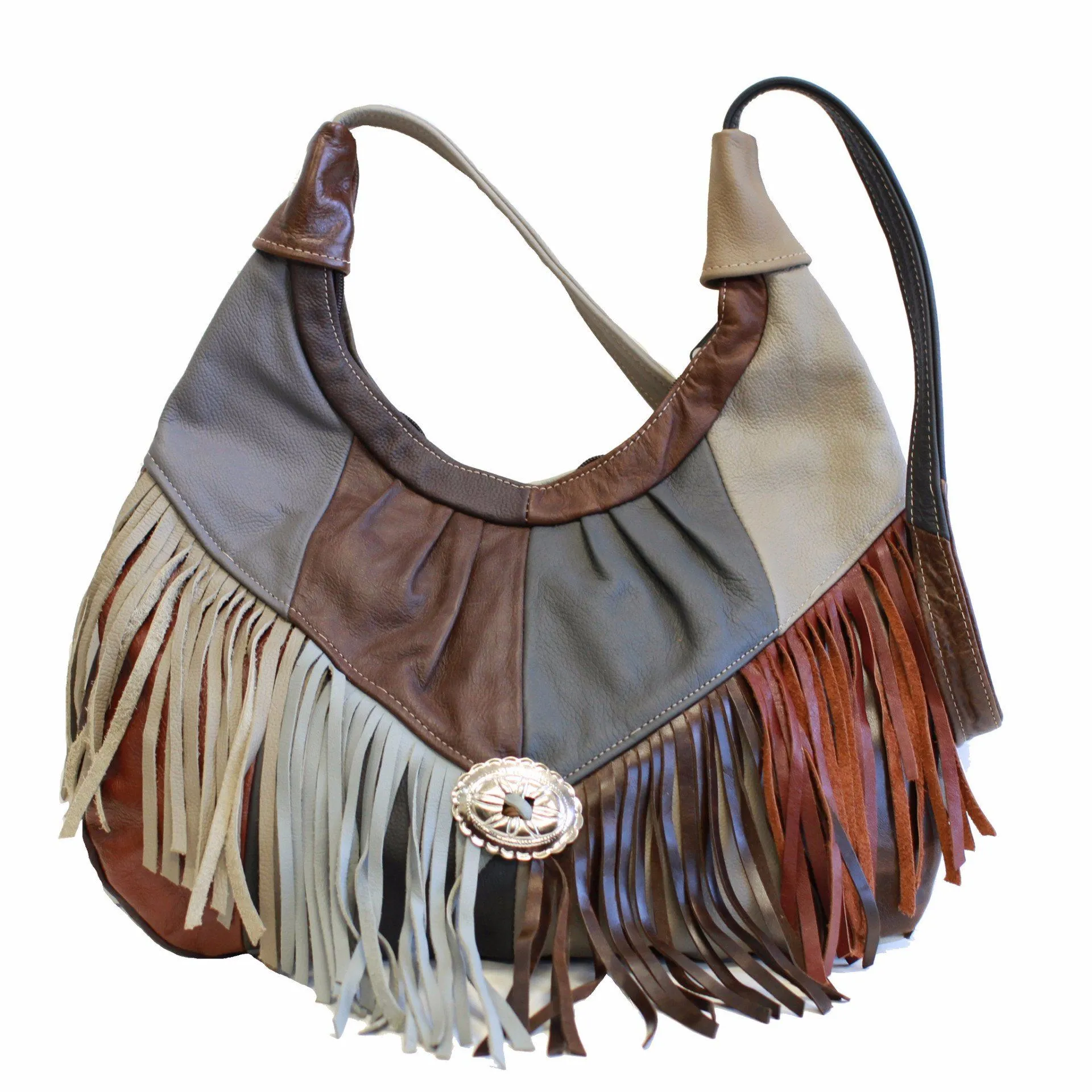 Fringe Hobo Bag - Soft Genuine Leather Brown Color