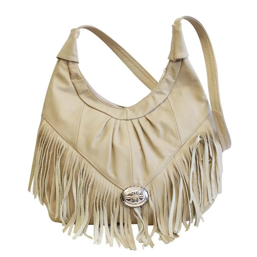 Fringe Hobo Bag - Soft Genuine Leather Brown Color