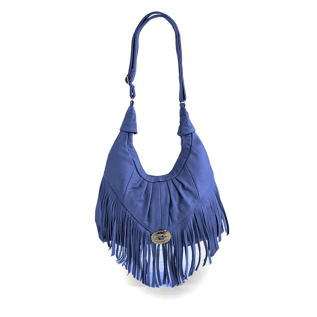 Fringe Hobo Bag - Soft Genuine Leather Brown Color