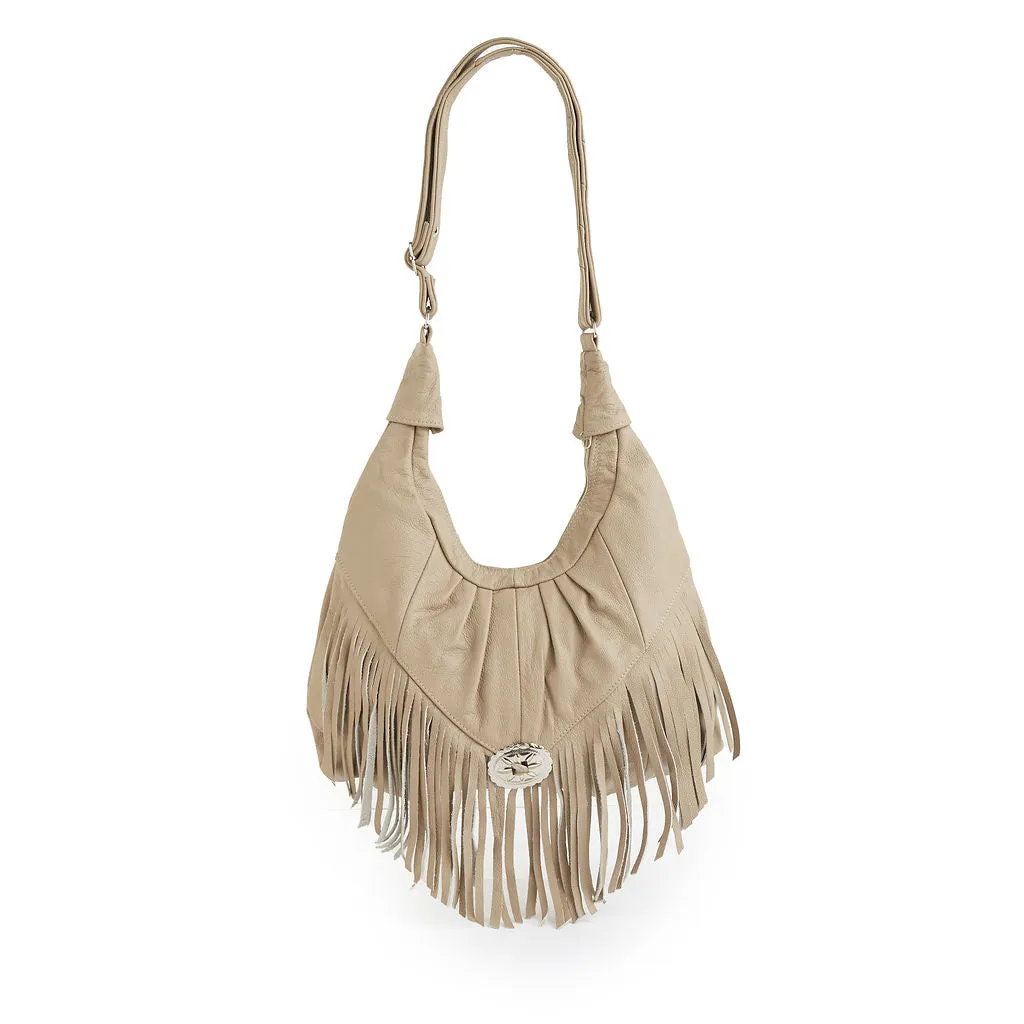 Fringe Hobo Bag - Soft Genuine Leather Brown Color