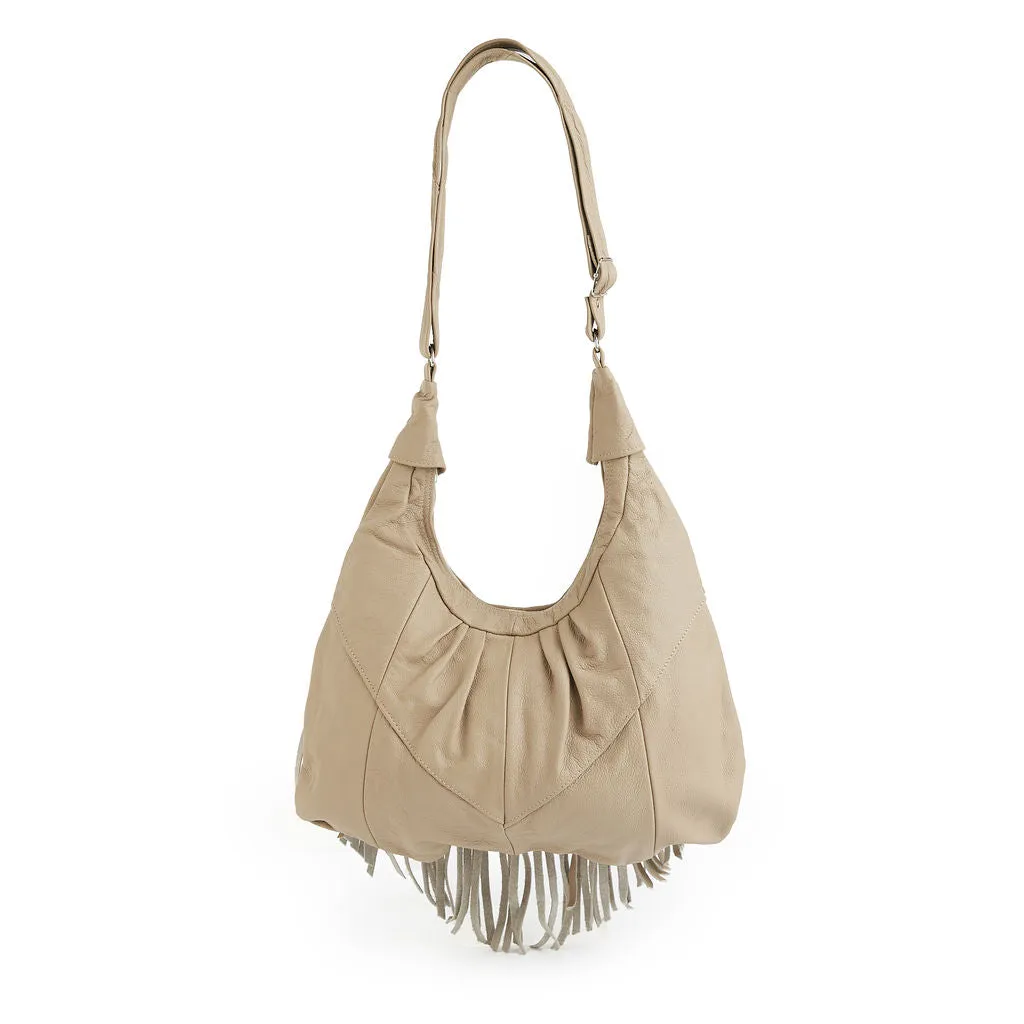 Fringe Hobo Bag - Soft Genuine Leather Brown Color